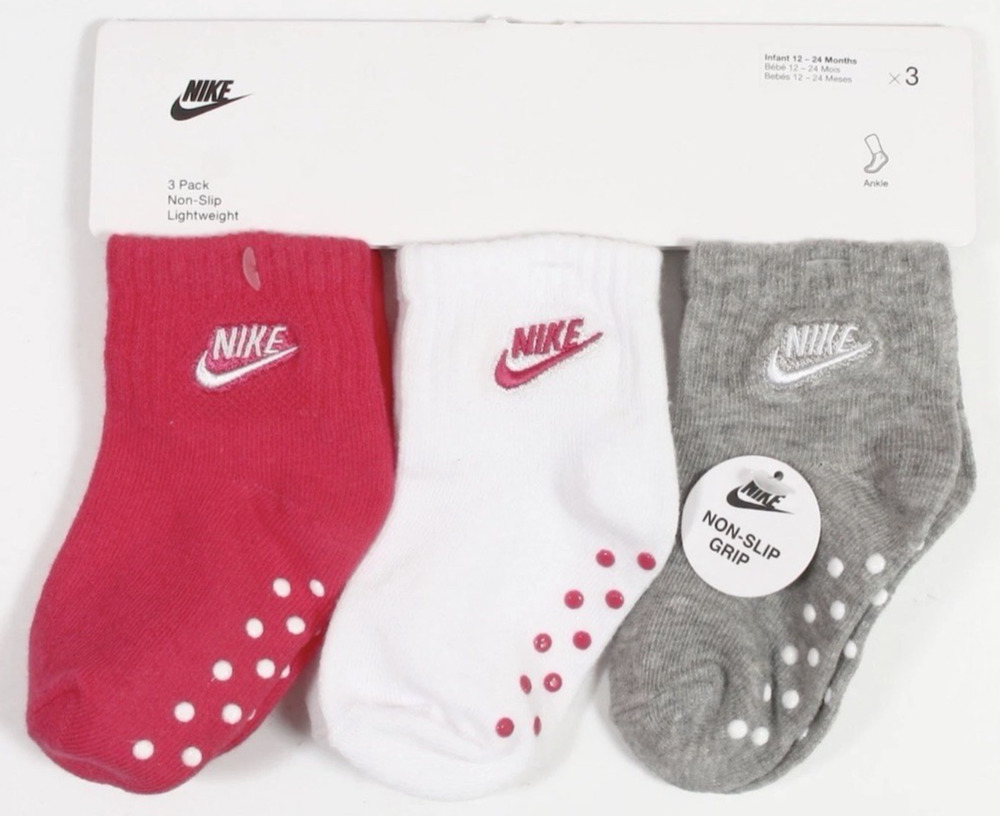 Nike Baby Girl Non-Slip Socks 3 Pairs 12-24 Months Infant Gripper Ankle Sock NEW
